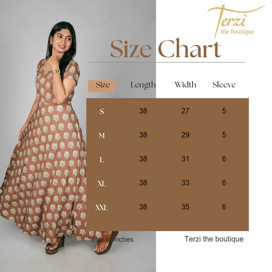 Beige Flower print Designer Maxi Frocks