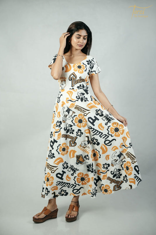 White Printed Maxi frocks